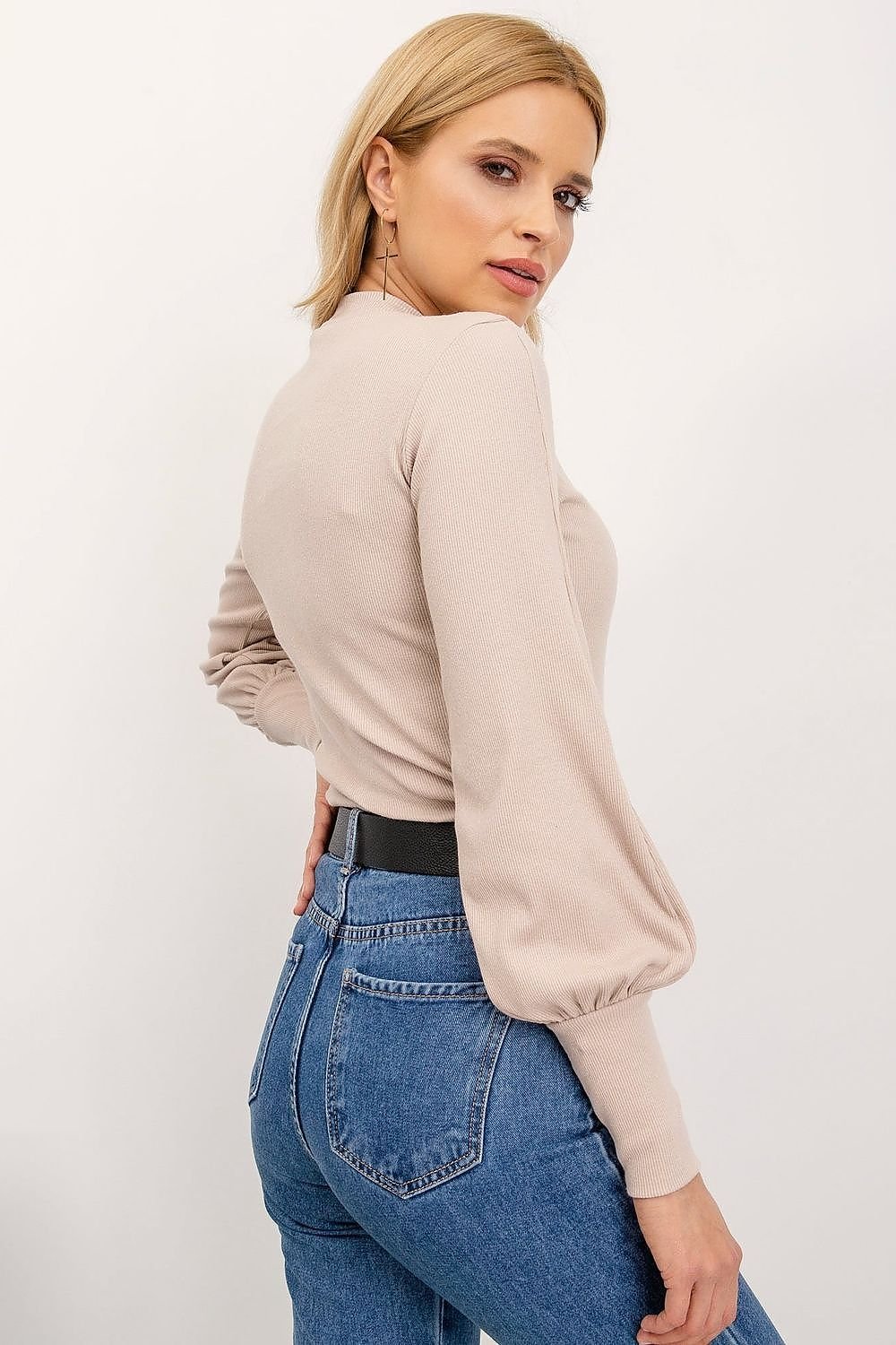 Ribbed Cuffs Long Sleeve Blouse