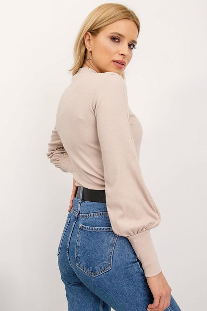 Ribbed Cuffs Long Sleeve Blouse