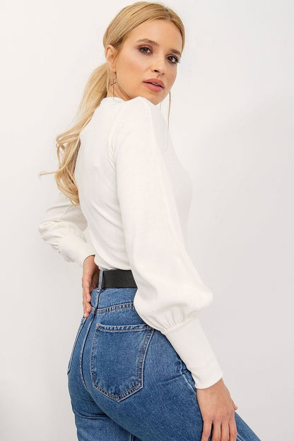 Ribbed Cuffs Long Sleeve Blouse