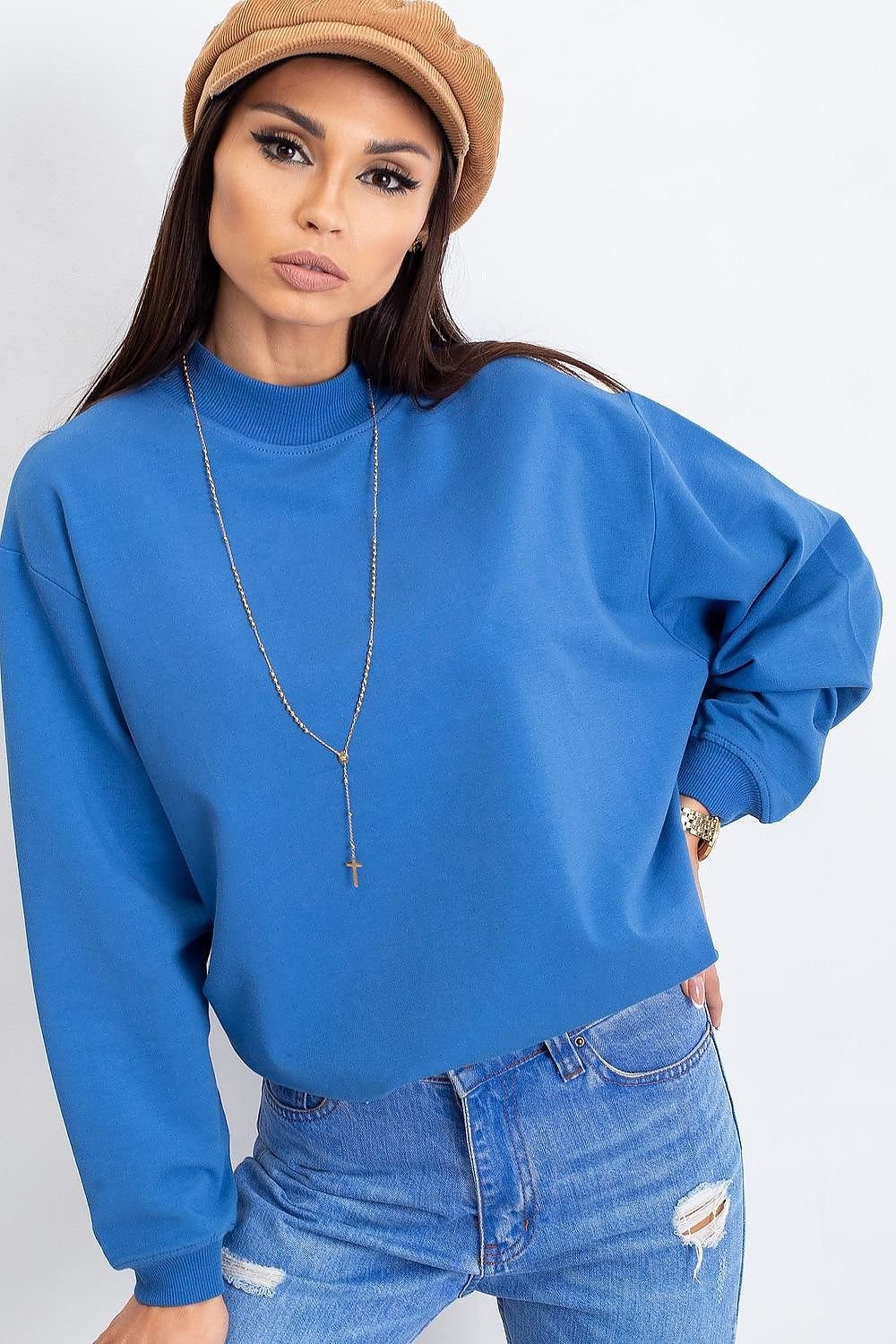 Stand-Up Collar Cotton Sweatshirt