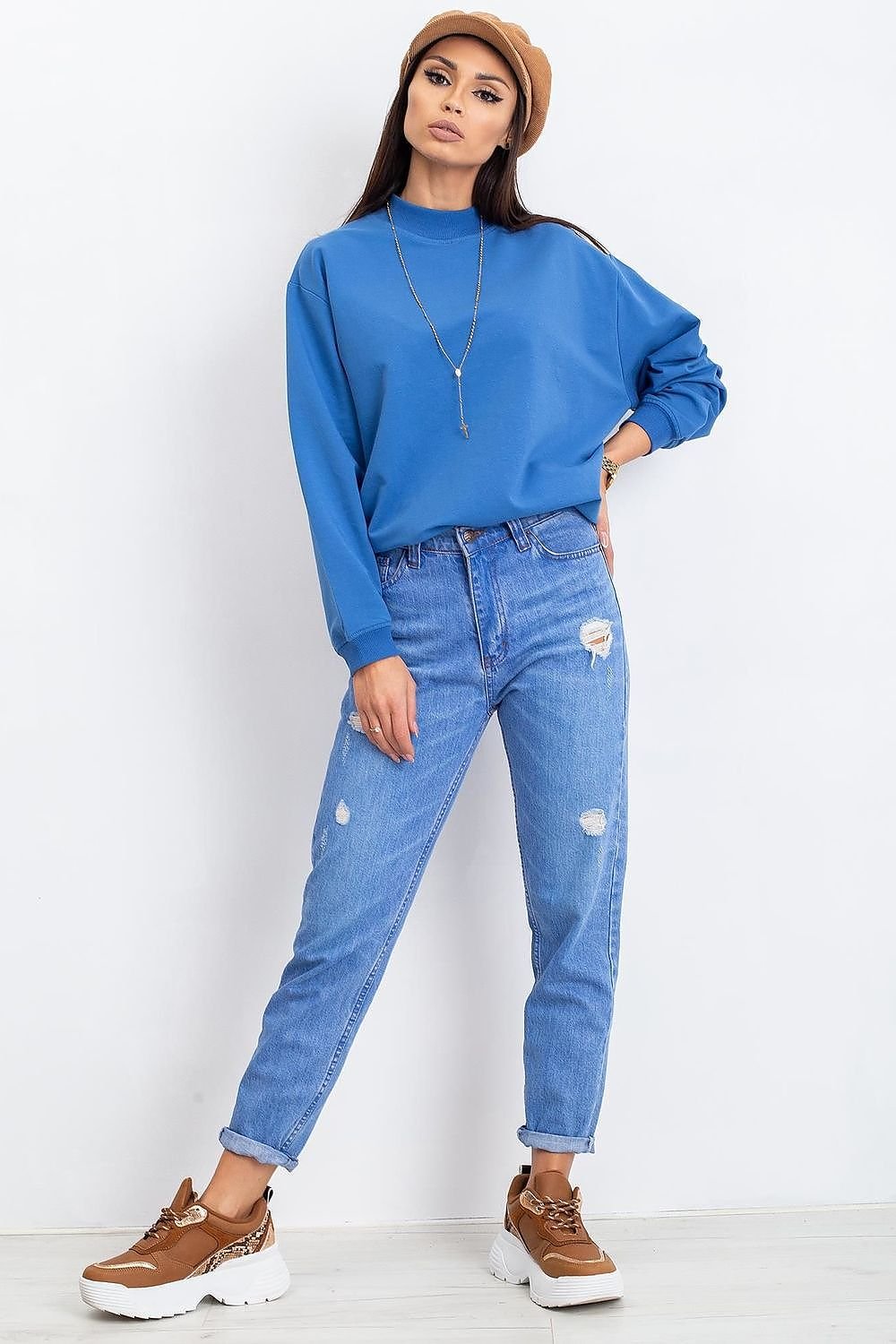 Stand-Up Collar Cotton Sweatshirt