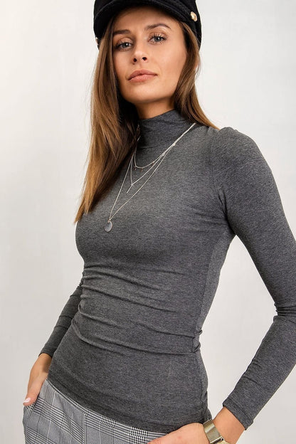 Fitted Turtleneck Long Sleeve Blouse