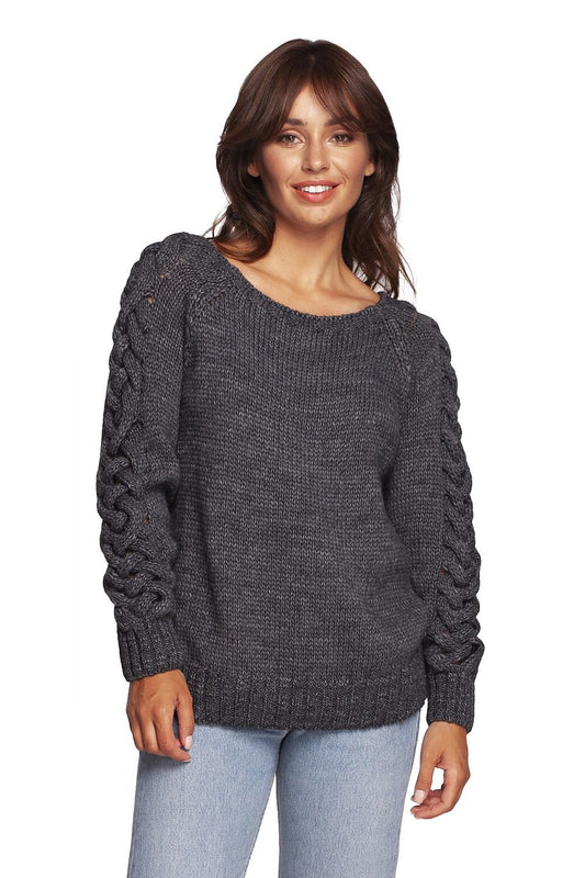 Braid Knitted Jumper with Wide Round Neckline