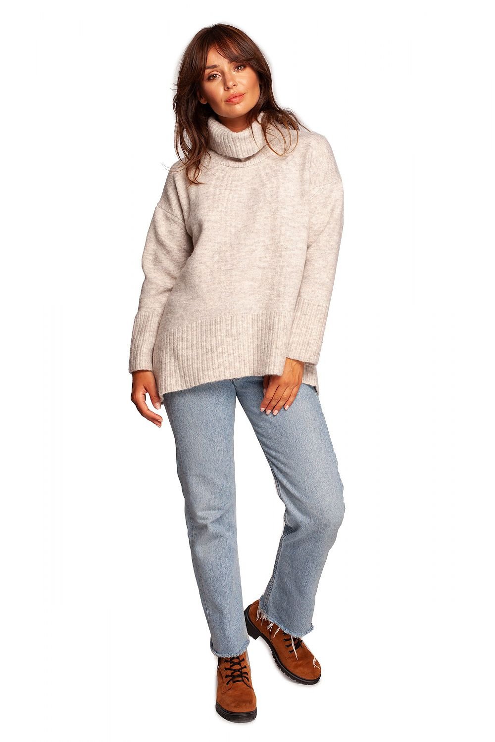 Loose Fit Turtleneck Wool Sweater