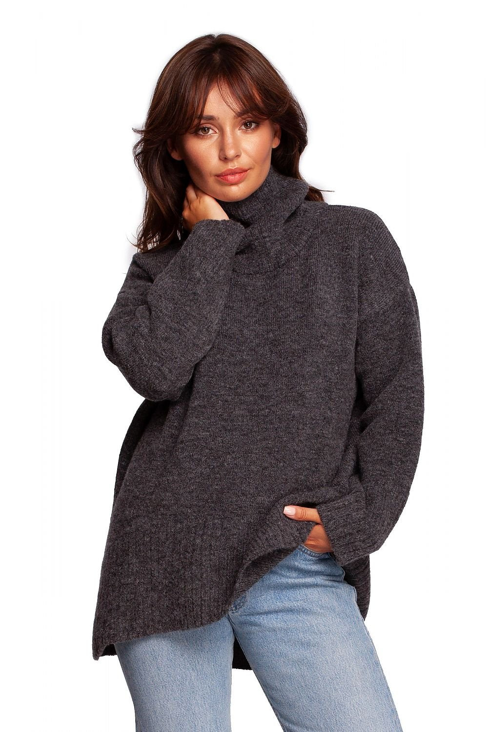 Loose Fit Turtleneck Wool Sweater