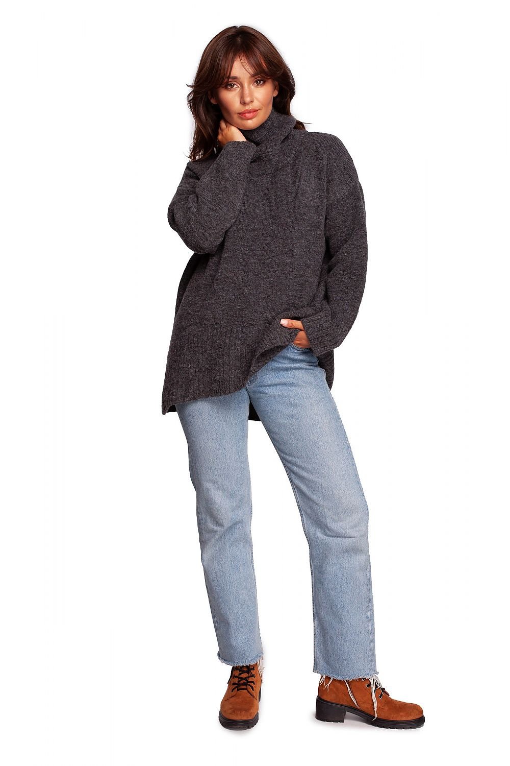 Loose Fit Turtleneck Wool Sweater