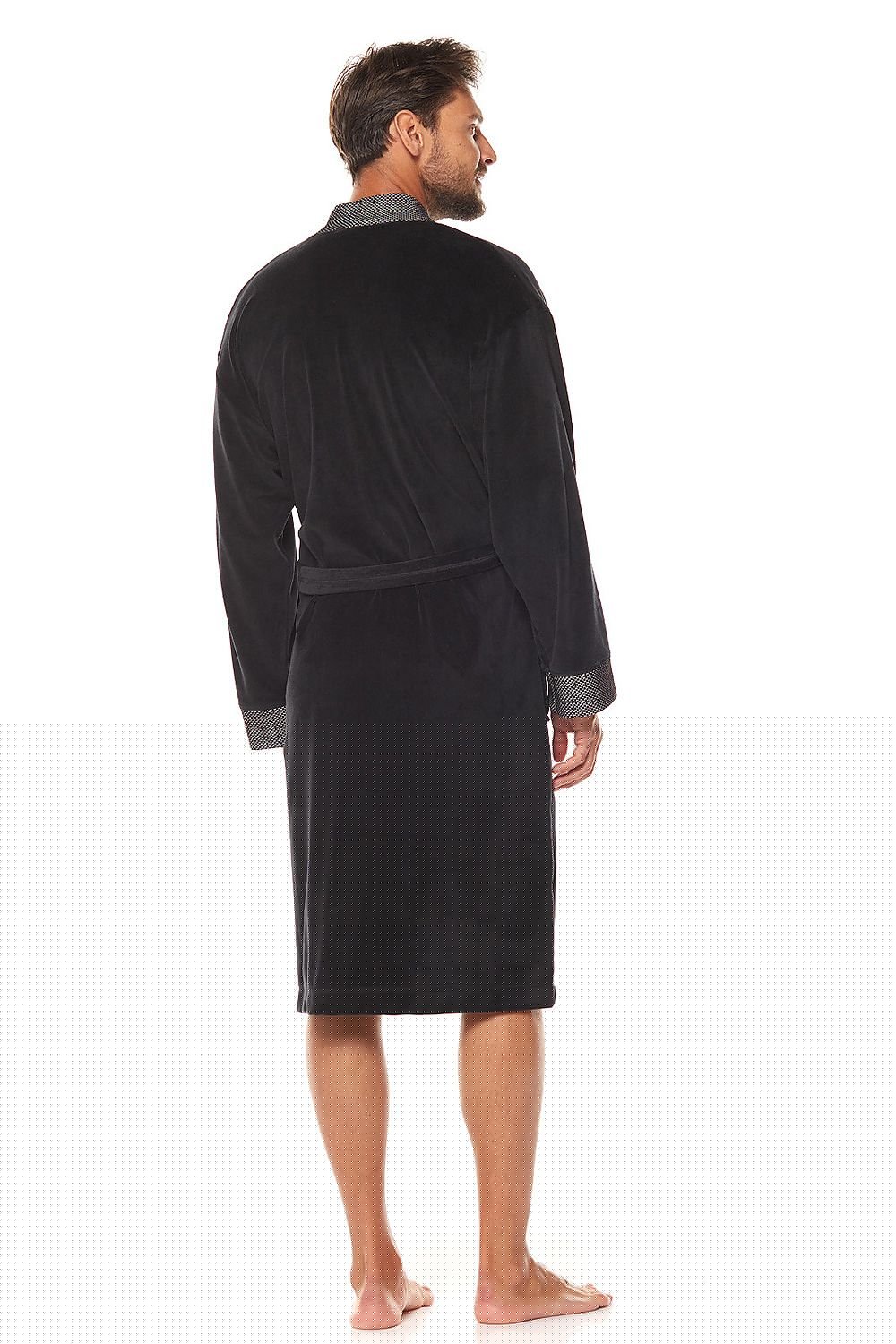Contrast Black & Grey Velour Bathrobe