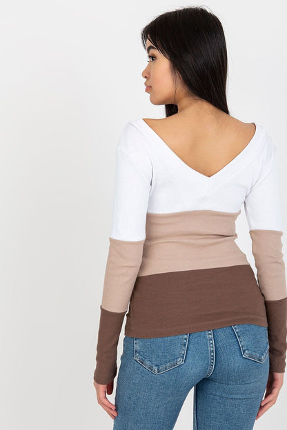 Long Sleeve V-Neck Ribbed Blouse