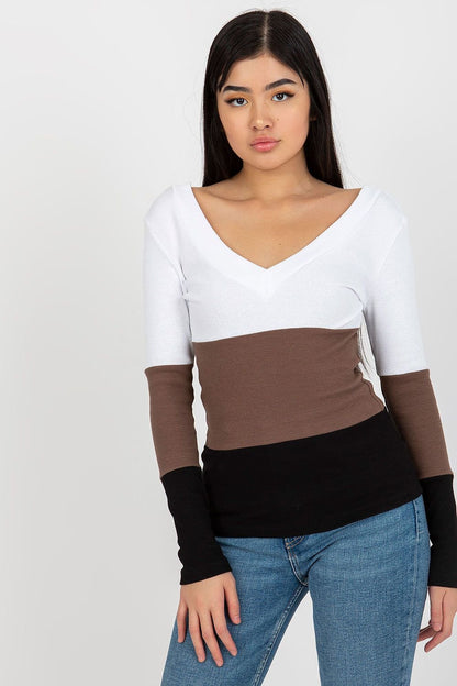 Long Sleeve V-Neck Ribbed Blouse