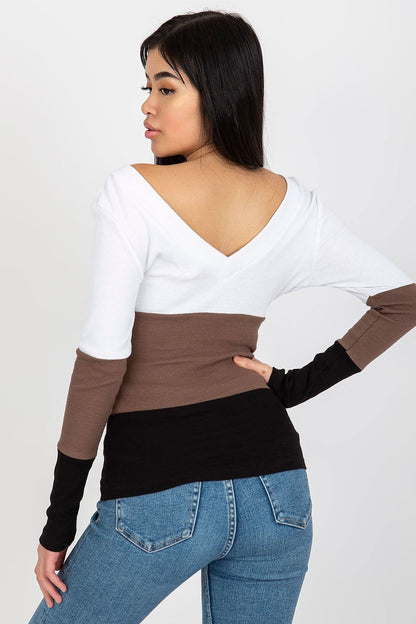 Long Sleeve V-Neck Ribbed Blouse