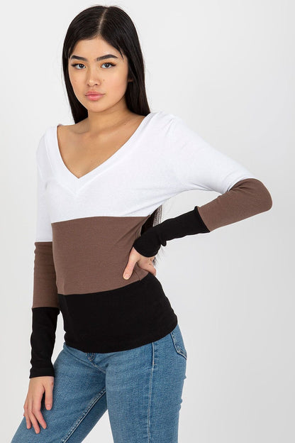 Long Sleeve V-Neck Ribbed Blouse