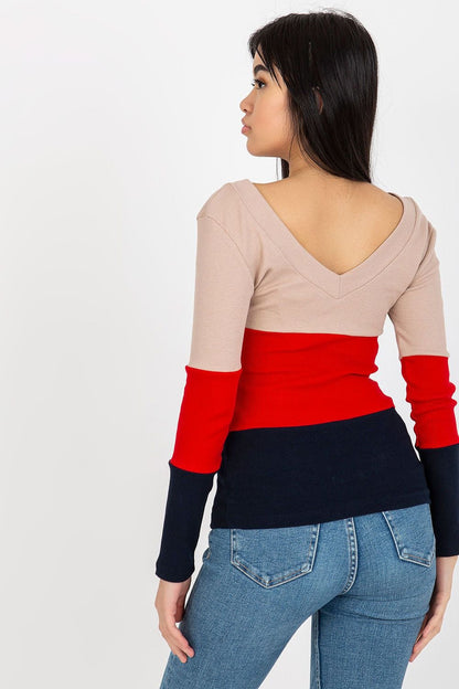 Long Sleeve V-Neck Ribbed Blouse