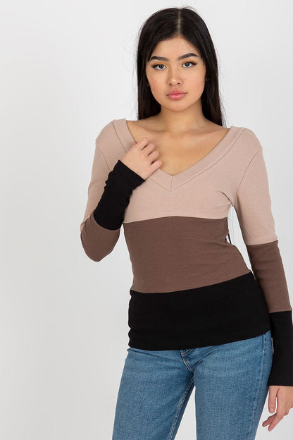 Long Sleeve V-Neck Ribbed Blouse