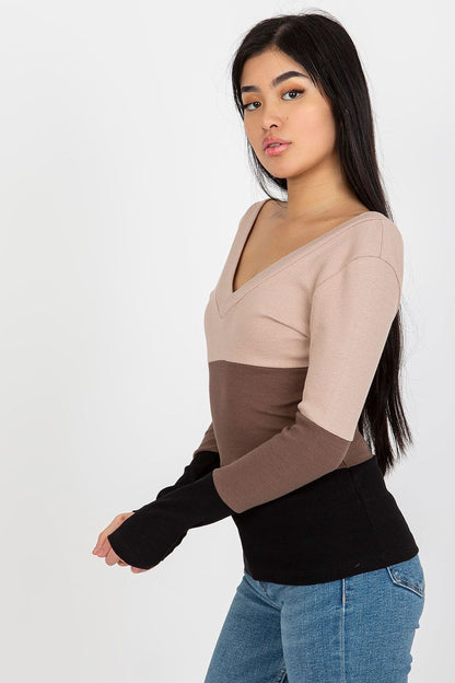 Long Sleeve V-Neck Ribbed Blouse