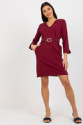 Pocketed V-Neck 3/4 Sleeve Dress