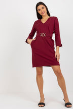 Pocketed V-Neck 3/4 Sleeve Dress