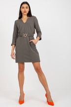 Pocketed V-Neck 3/4 Sleeve Dress