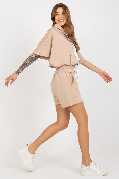 Hooded Blouse & Shorts Set