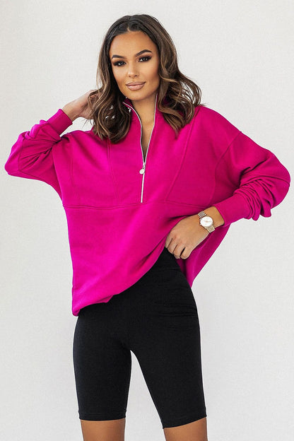 Sweatshirt with Striking Collar and 1/2 Zip