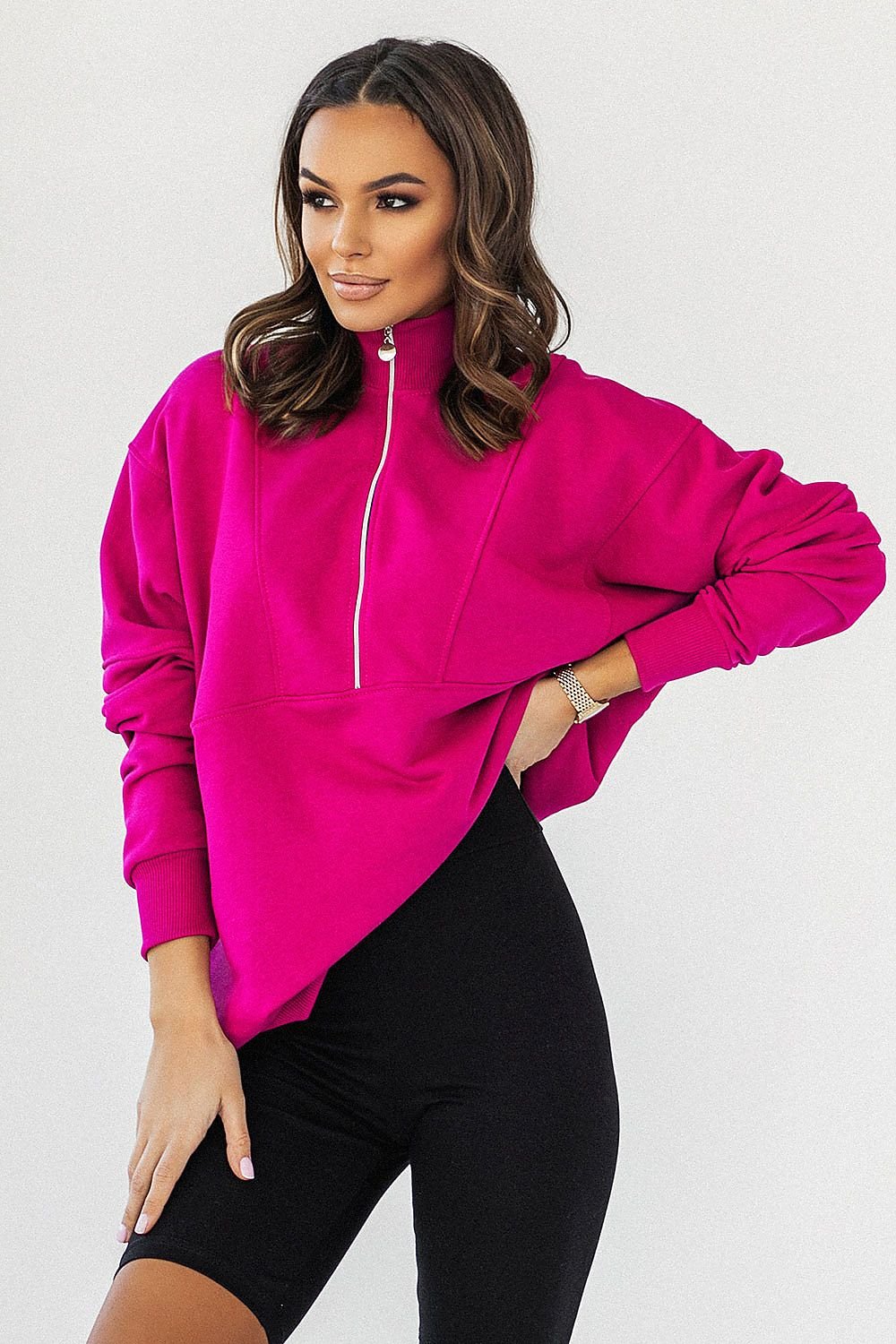 Sweatshirt with Striking Collar and 1/2 Zip