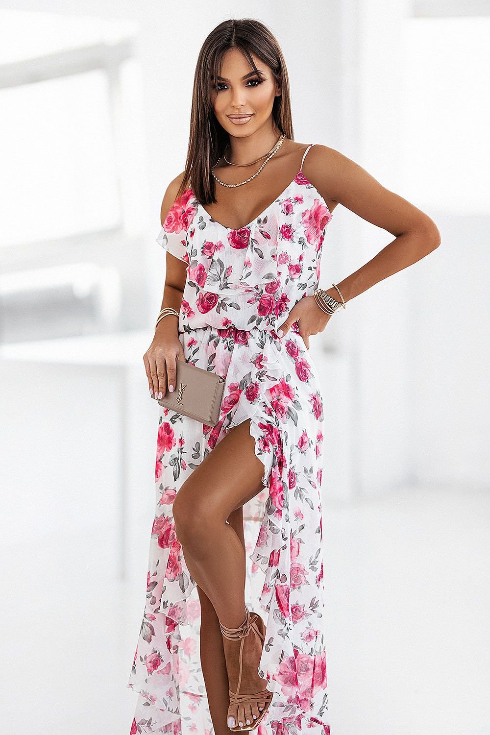 Floral Print Chiffon Summer Maxi Dress