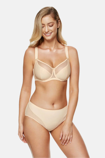 Mesh Details Soft Bra Beige