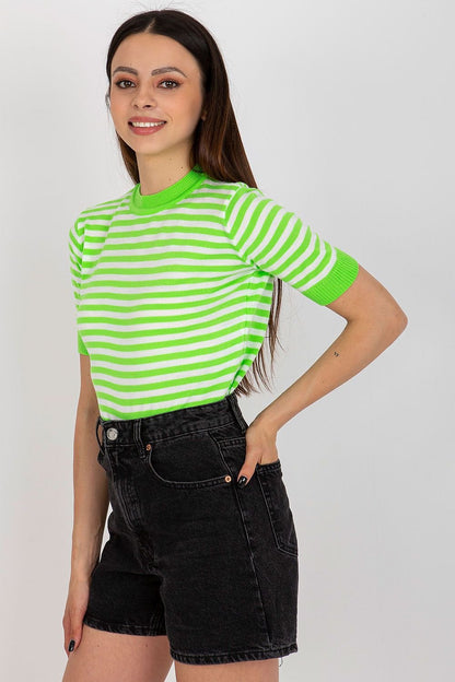 Wool Knitted Striped Short Sleeve Blouse