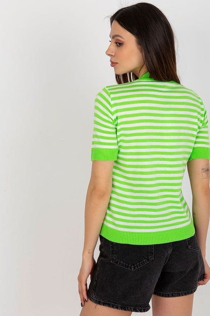 Wool Knitted Striped Short Sleeve Blouse