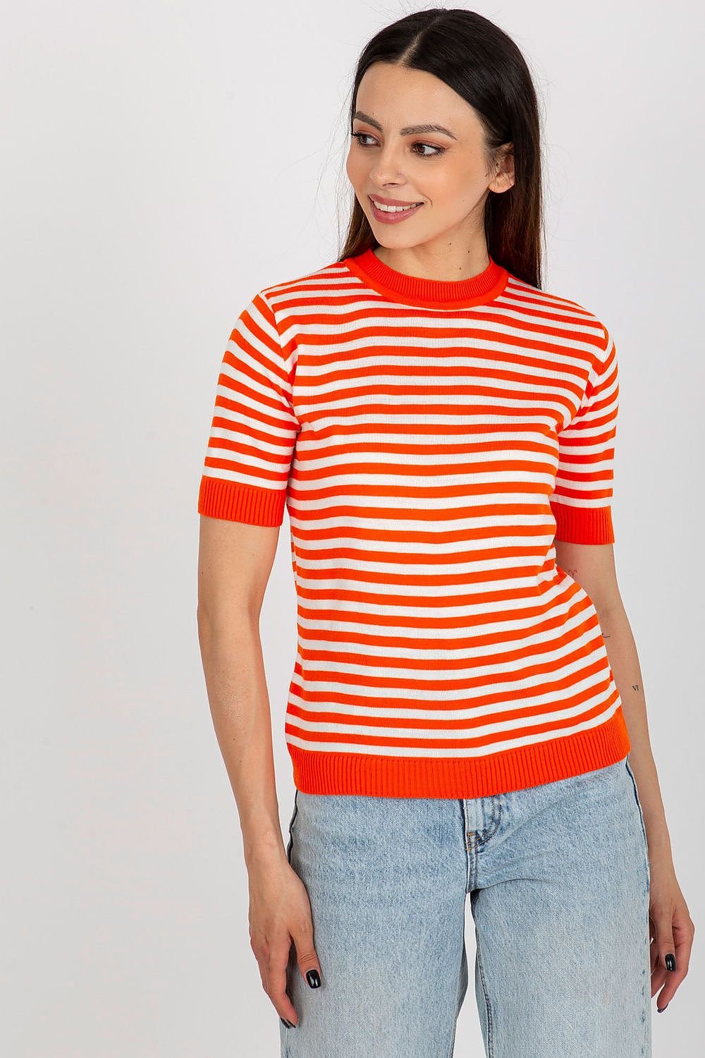 Wool Knitted Striped Short Sleeve Blouse