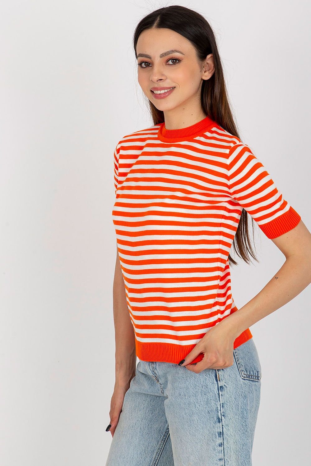 Wool Knitted Striped Short Sleeve Blouse