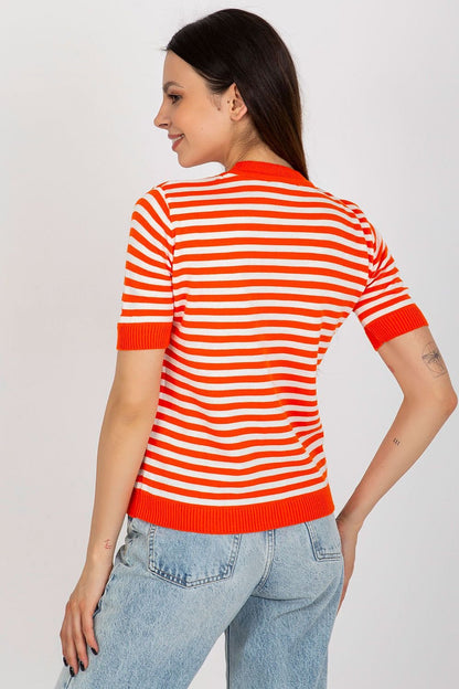 Wool Knitted Striped Short Sleeve Blouse