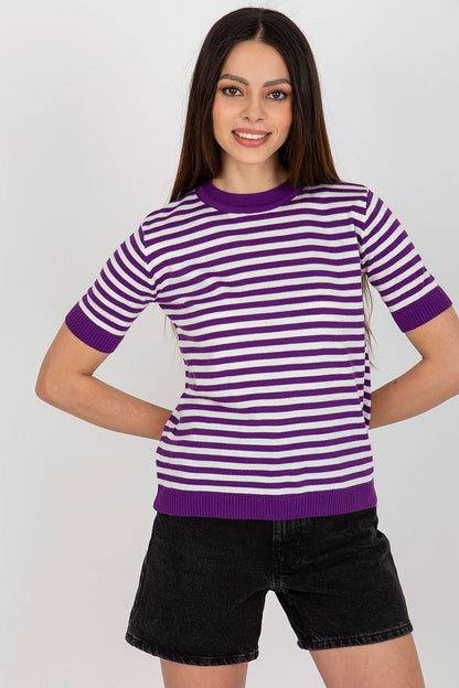 Wool Knitted Striped Short Sleeve Blouse