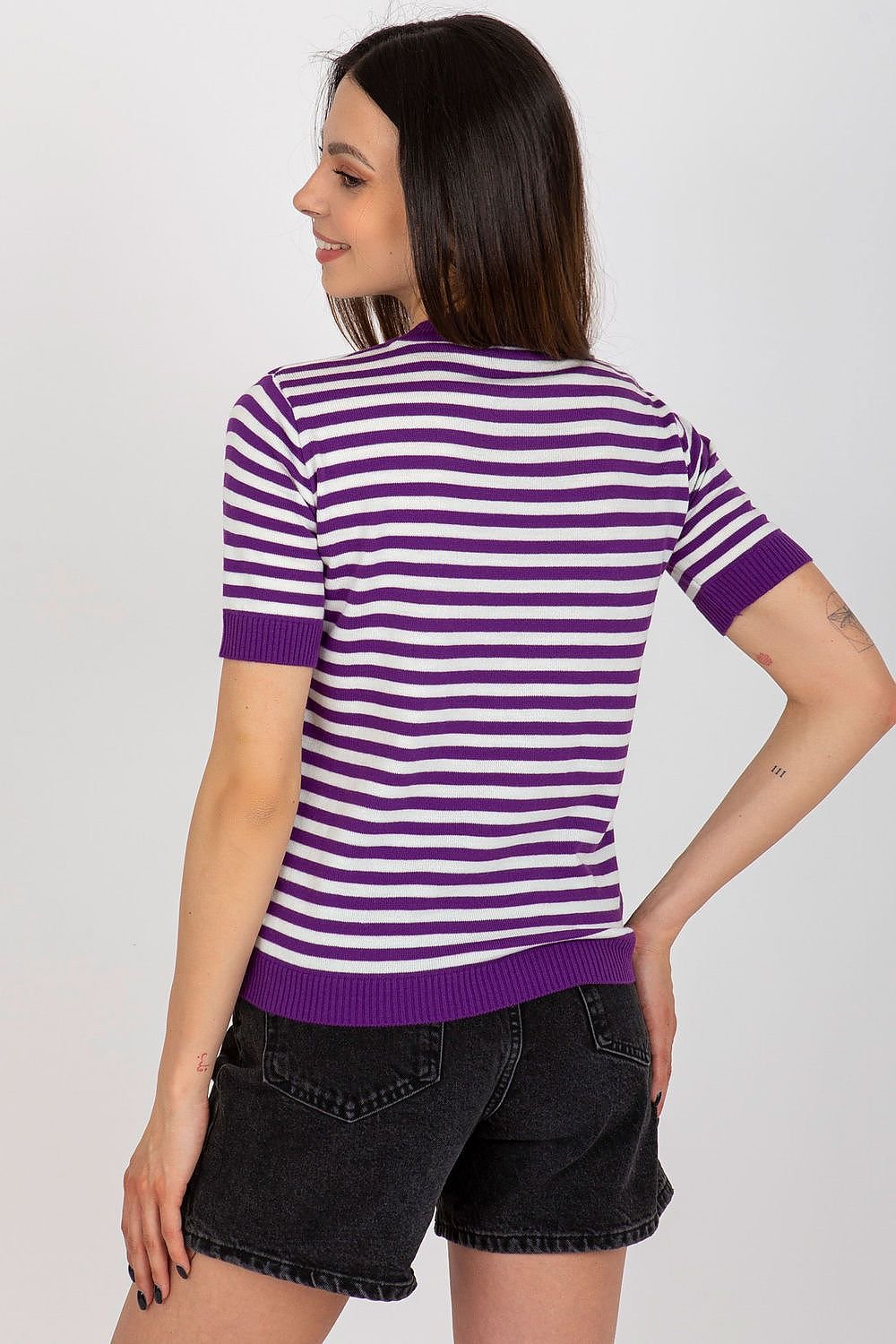 Wool Knitted Striped Short Sleeve Blouse