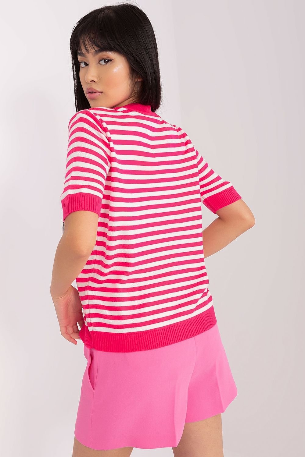 Wool Knitted Striped Short Sleeve Blouse