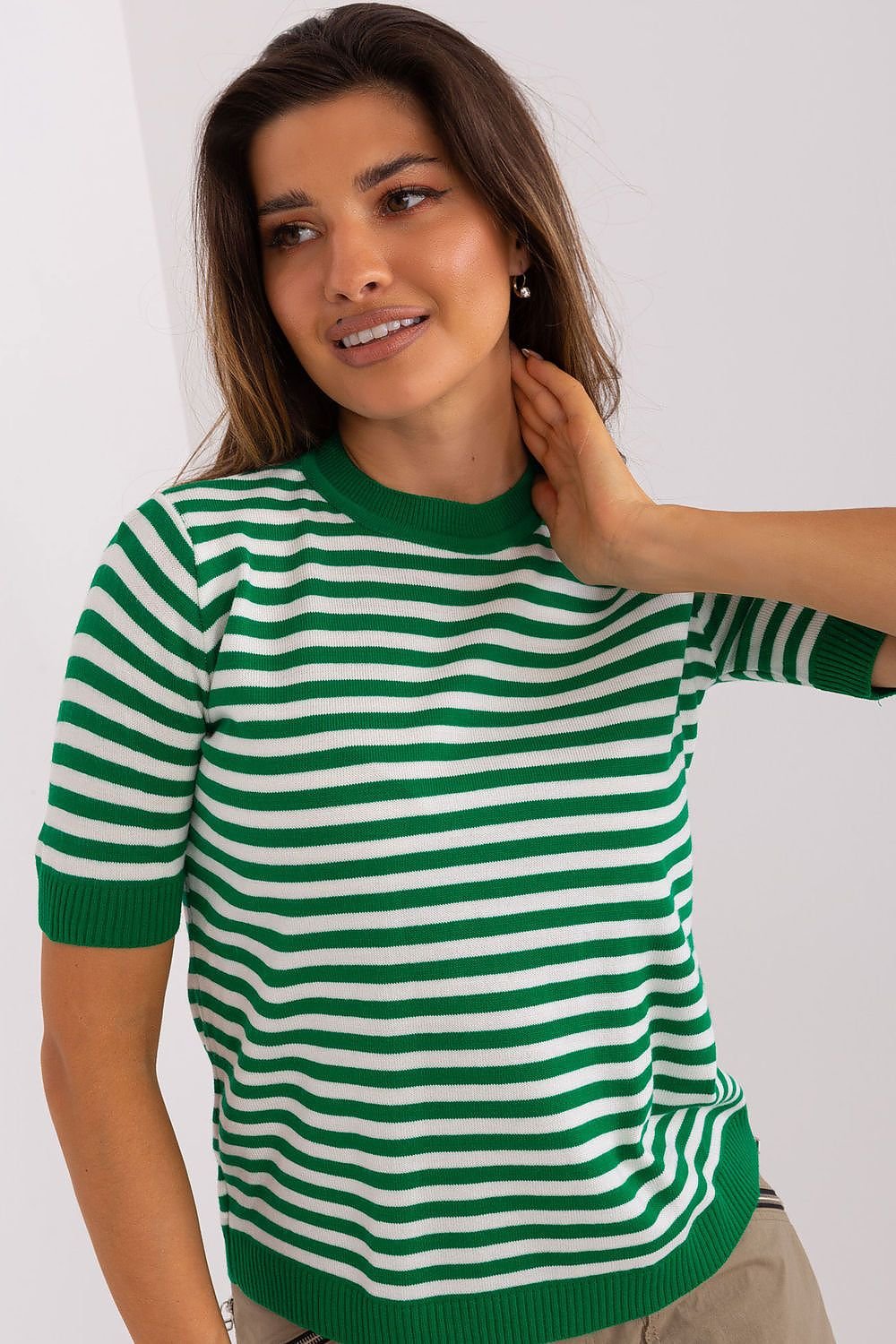 Wool Knitted Striped Short Sleeve Blouse