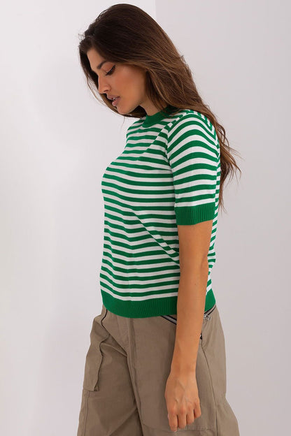 Wool Knitted Striped Short Sleeve Blouse