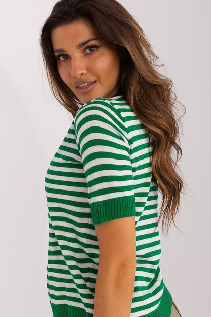 Wool Knitted Striped Short Sleeve Blouse