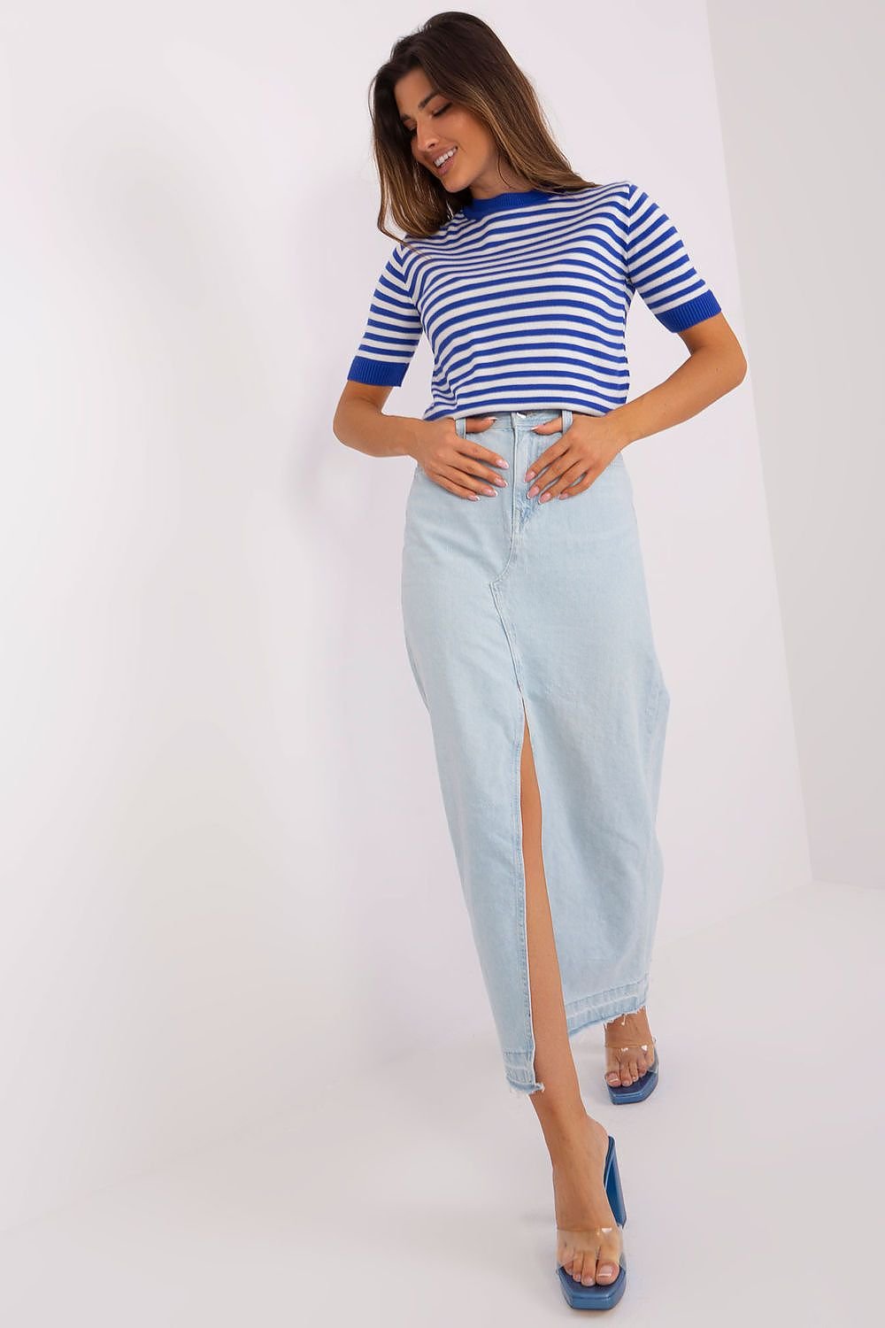 Wool Knitted Striped Short Sleeve Blouse