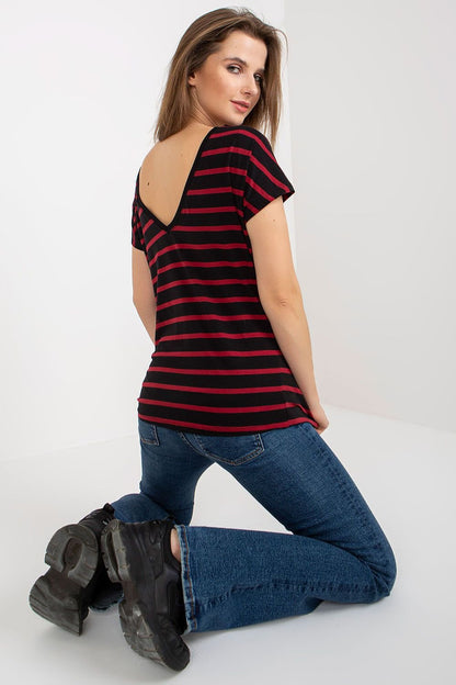 Back-V Striped Cotton T-Shirt