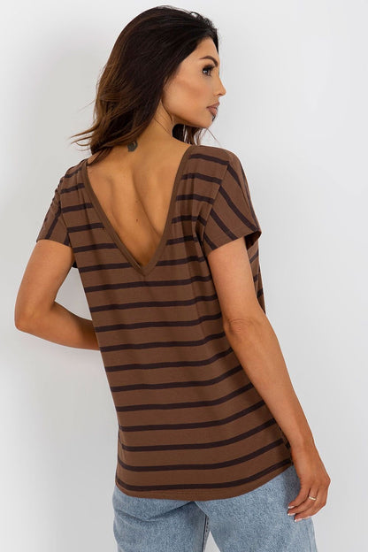 Back-V Striped Cotton T-Shirt