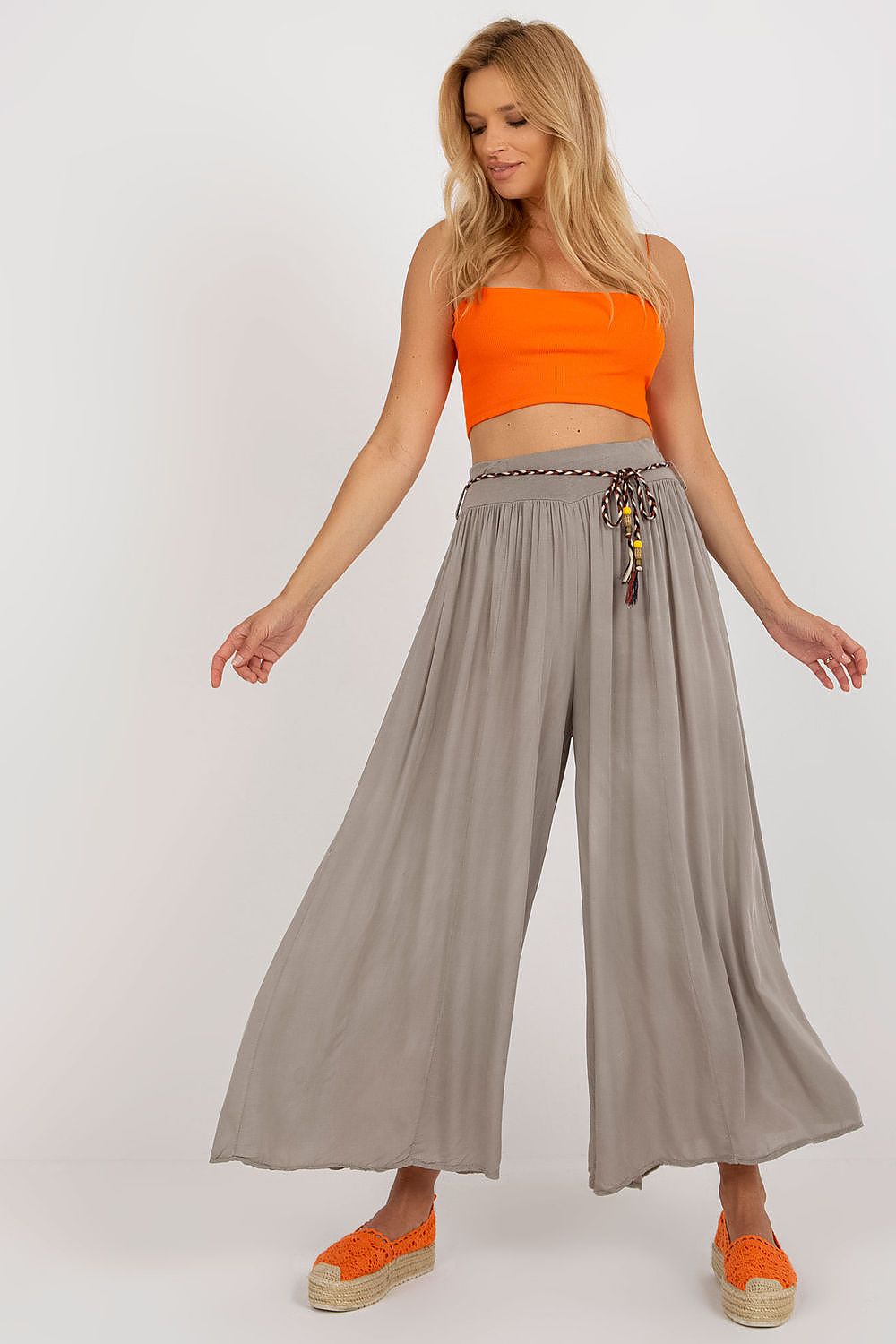 Tie Belt Wide Leg High-Waisted Pants