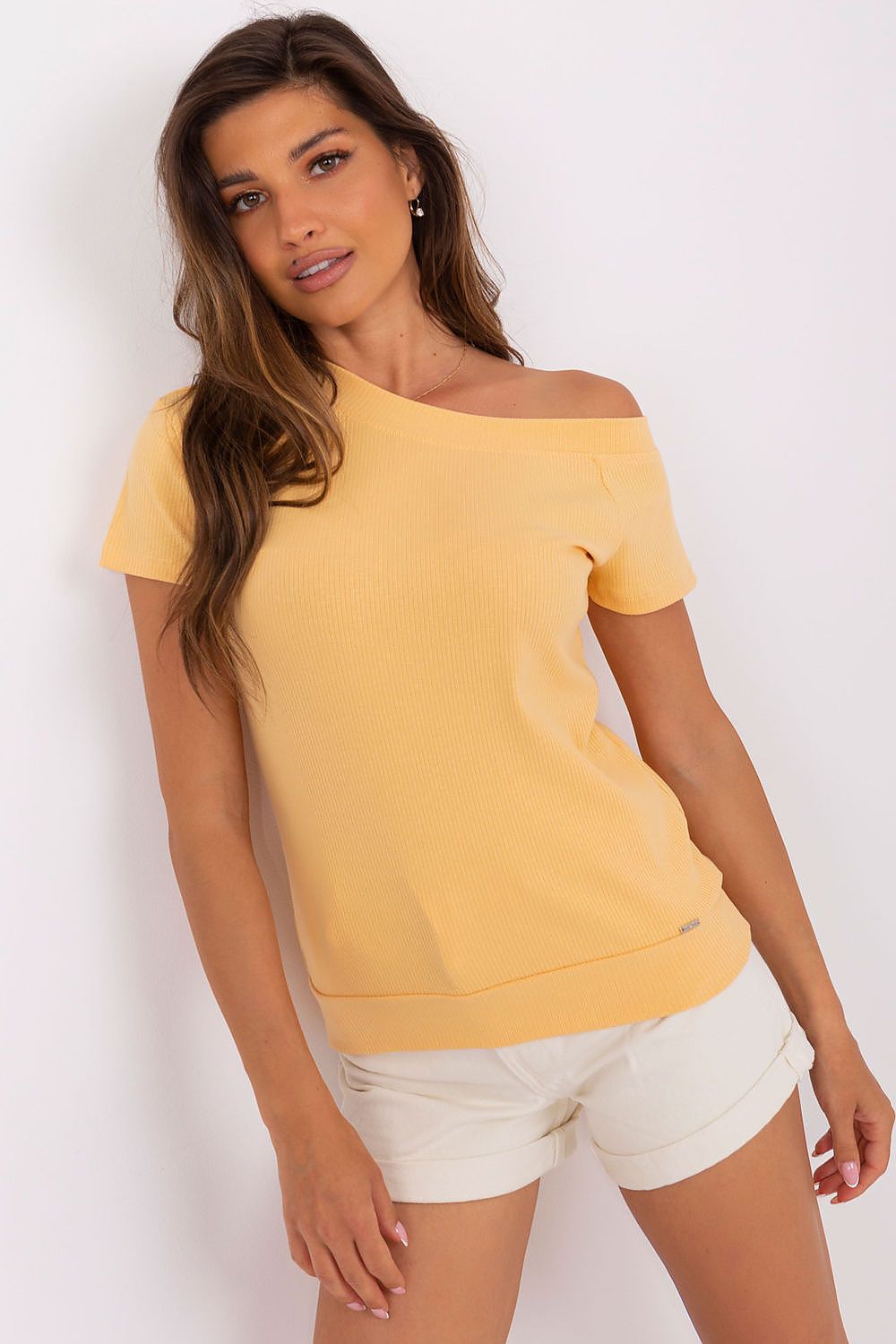 Asymmetrical Neckline Short Sleeve Blouse