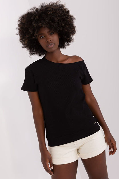 Asymmetrical Neckline Short Sleeve Blouse