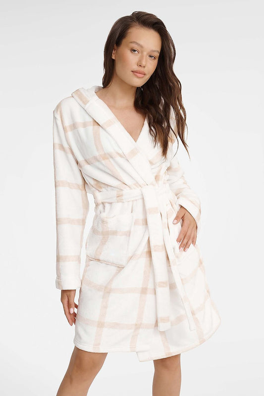 Women’s Checkered Bathrobe Beige