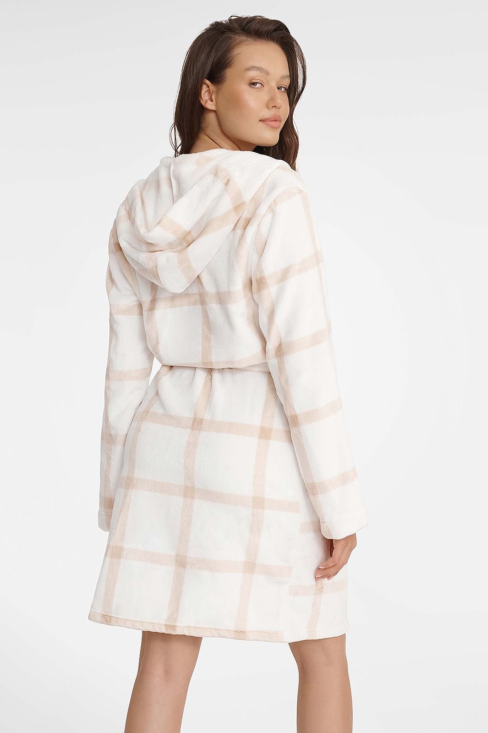 Women’s Checkered Bathrobe Beige