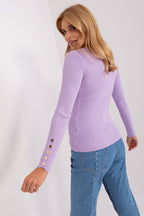 Round Neck Fitted Jumper with Buttons