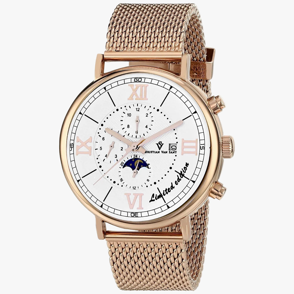 Christian Van Sant Men's Somptueuse LTD Watch | SS Gold + White Dial