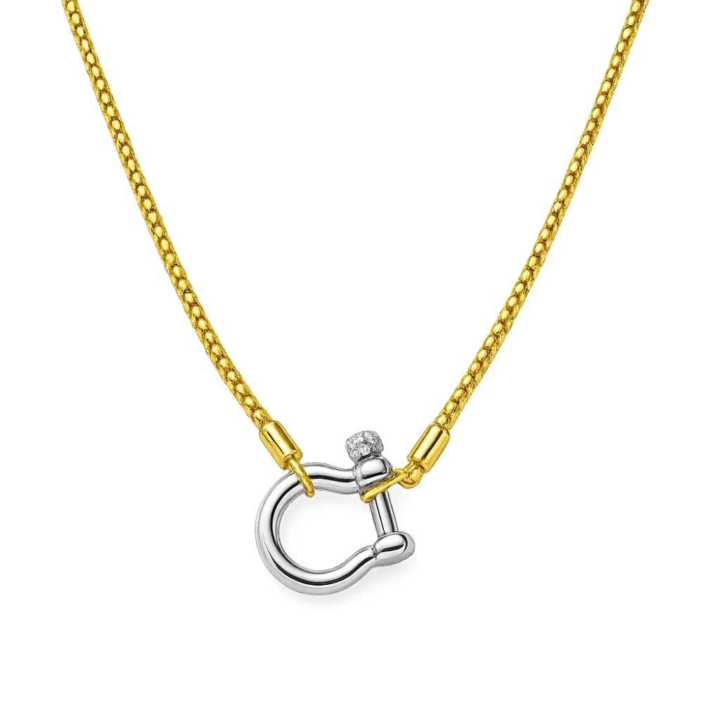 Lucky Lock Carabiner Necklace Two-Tone Mixed Metal Horseshoe Pendant Chain