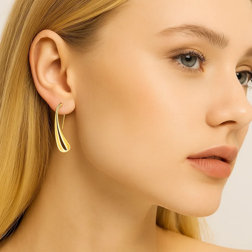 Sophia Teardrop Hook Earrings Modern Minimalist Design in Silver or Gold
