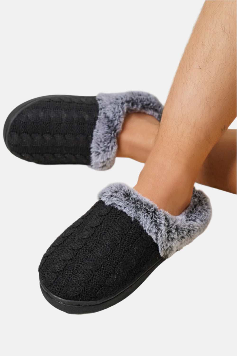 Cable-Knit Fluff Round Toe Slippers